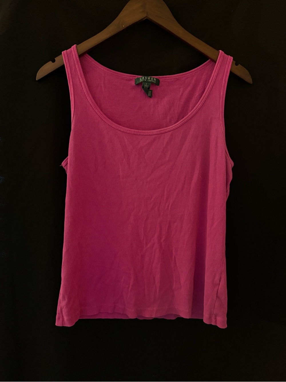 Lauren Ralph Lauren Pink Ribbed Tank Top L Embroidered LRL Logo Y2K Cotton